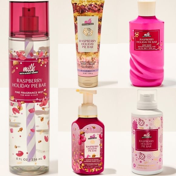 Bath and Body Works Milk Bar Raspberry Holiday Pie Bar 5 Piece Set NEW